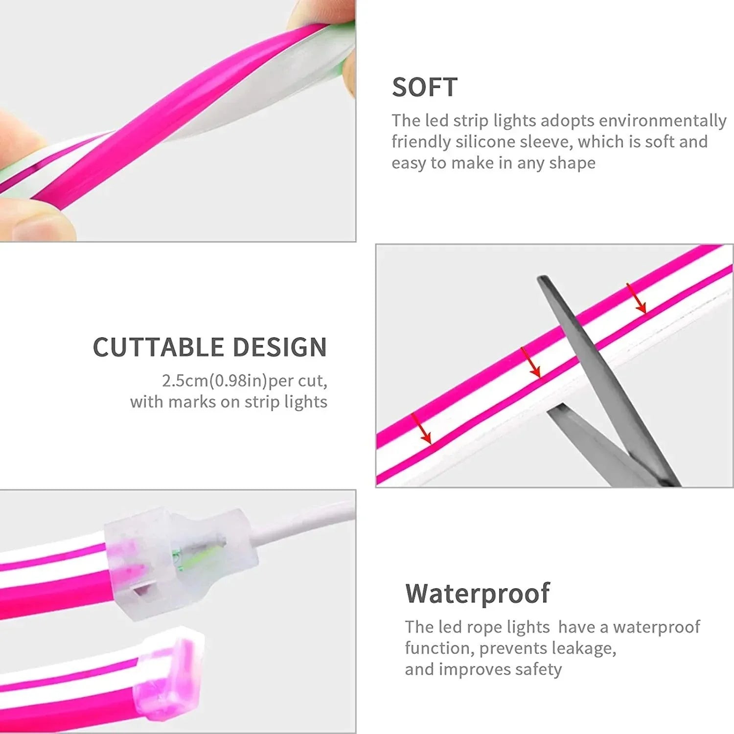 Pink LED Neon Flex DC 12V IP65 Waterproof 8x16mm 120 LEDs/M - ATOM LED