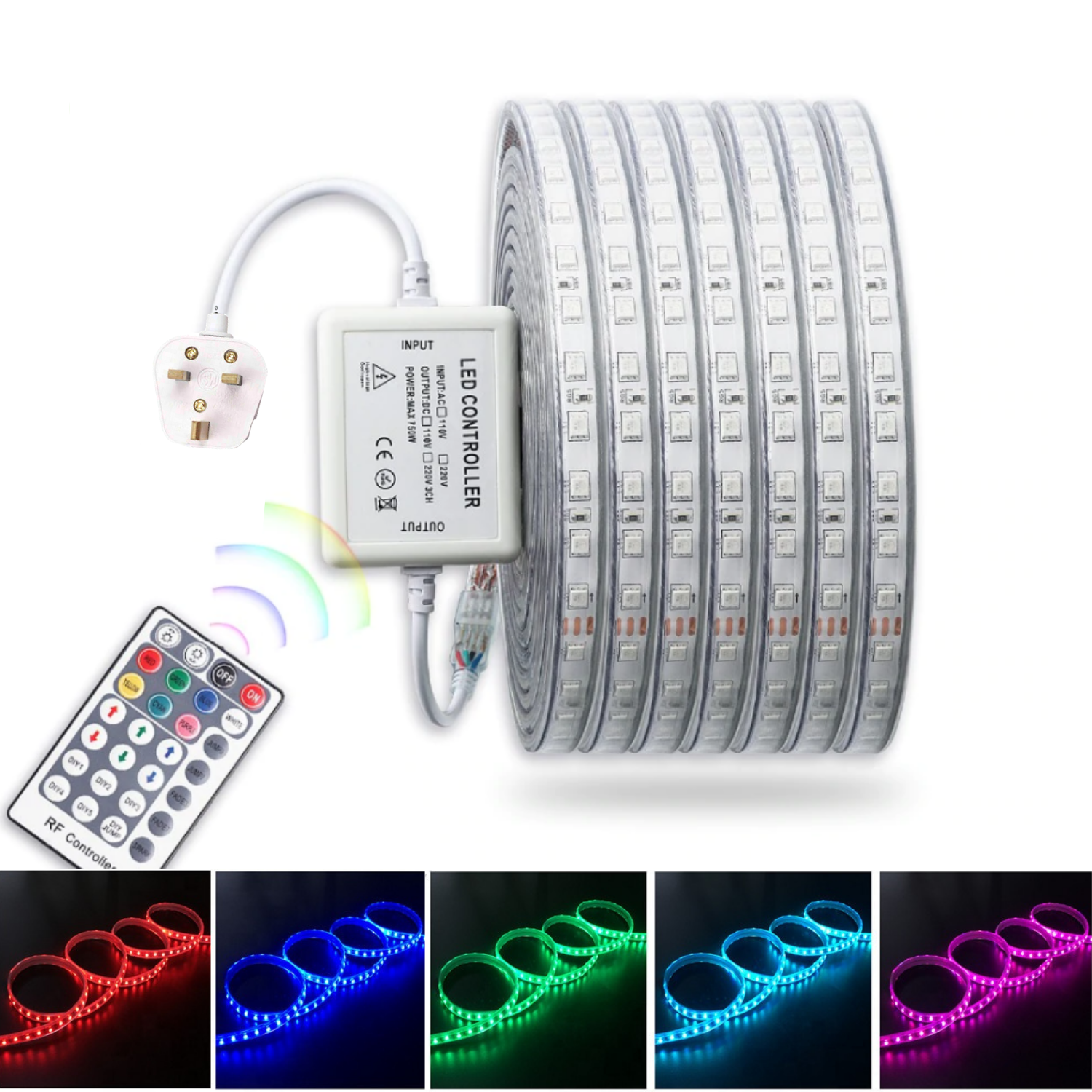 RGB LED Strip Light SMD5050 RGB 220-240V IP67 Waterproof 60LED/m
