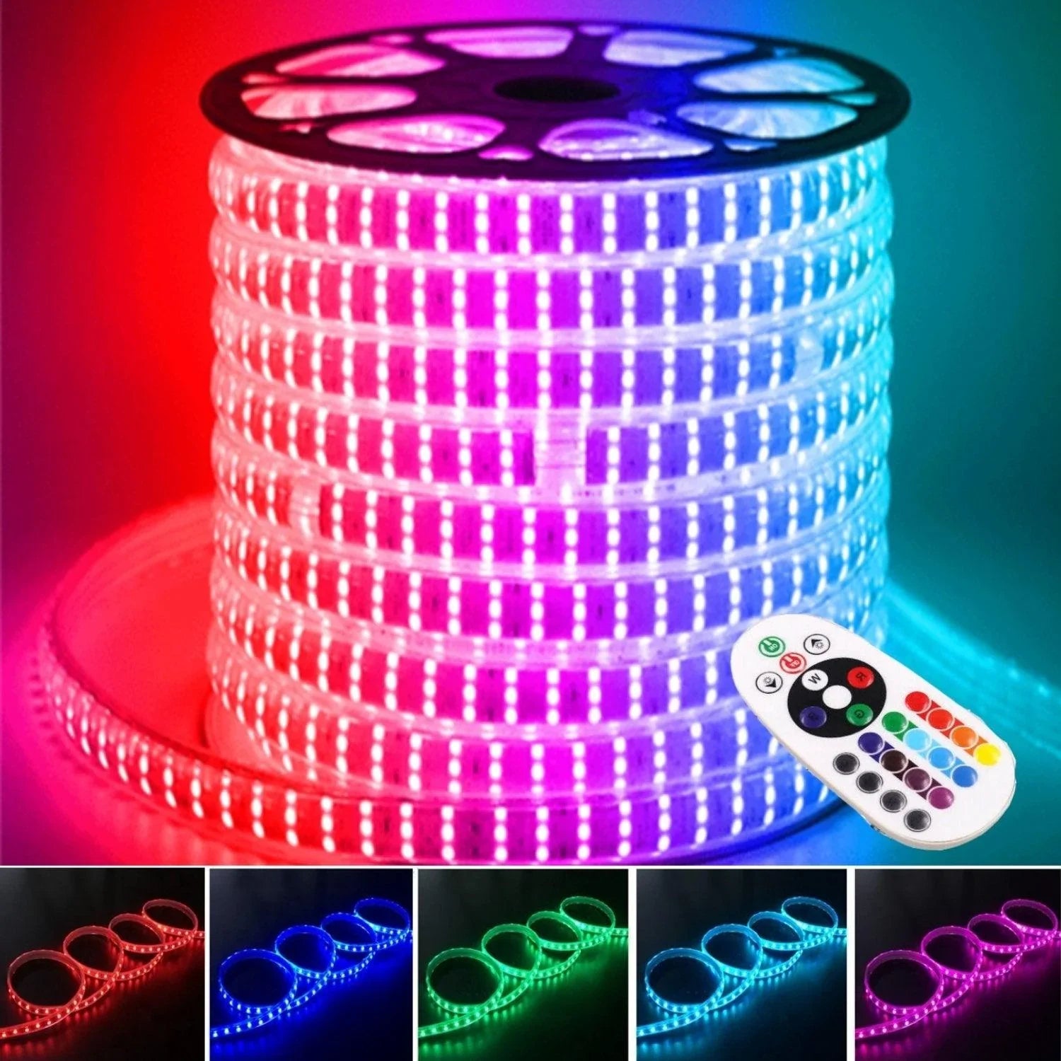 RGB LED Strip 220V 240V 144 LEDs/m IP67 Wireless Bluetooth App Control with Remote - ATOM LED