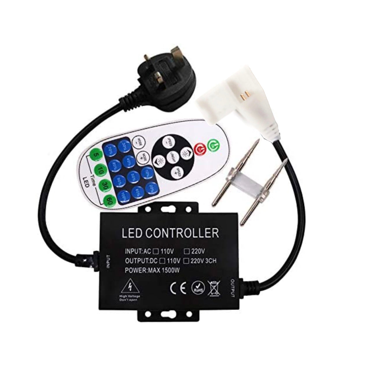 Dimmable COB LED Neon Strip Light 220V Dimmer Switch Power Kit