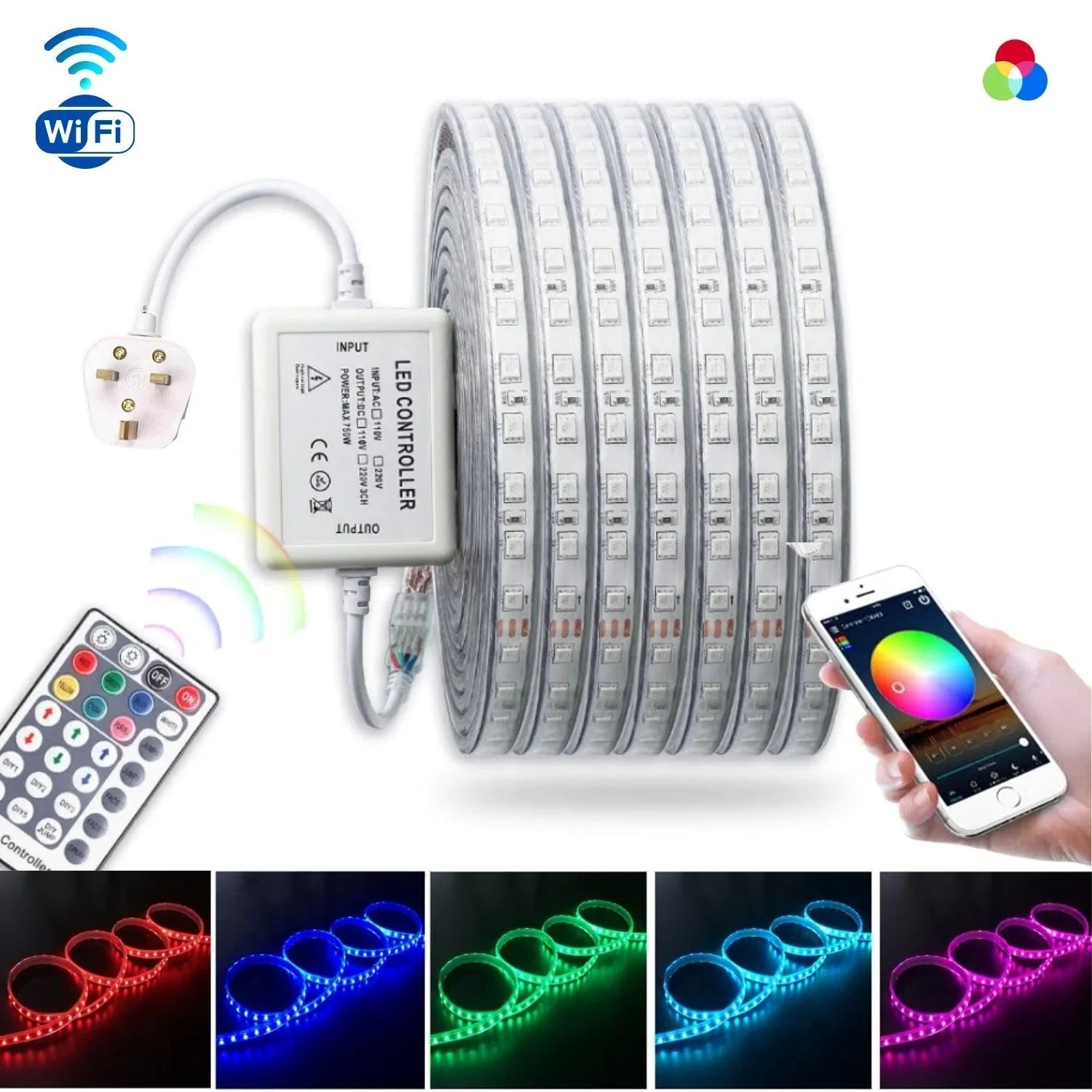 RGB LED Strip Light 220V 240V 60LEDs/m IP67 Waterproof WIFI App Control work with Google & Alexa - ATOM LED