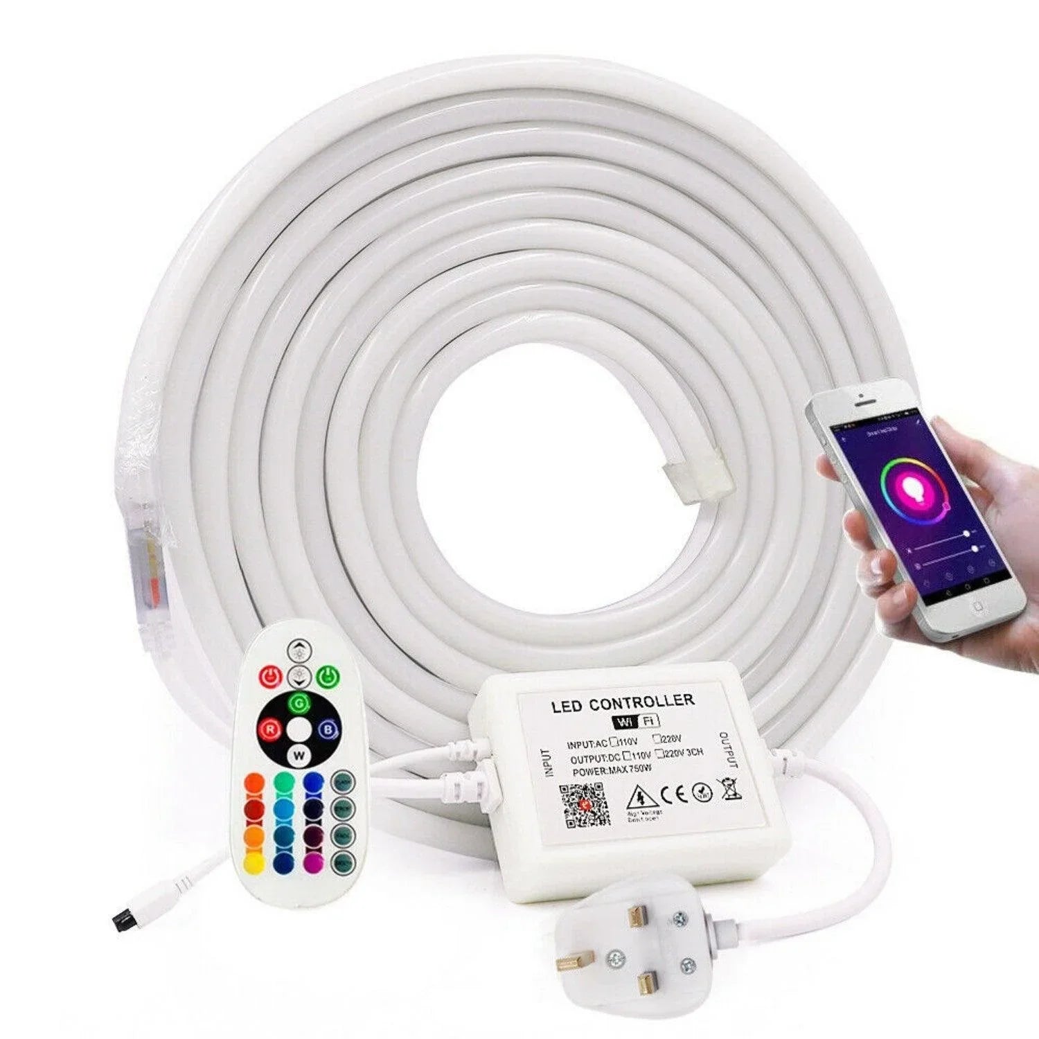 RGB Neon Flex 220V 240V 10x20mm Flat Shape IP67 Waterproof WIFI App Control work with Alexa and Google - ATOM LED