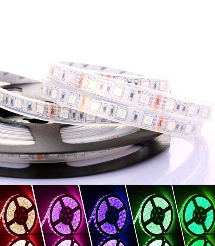RGB LED Strip 12V 60LEDs/m IP68 Fully Waterproof Dimmable 5 Metre Full Kit - ATOM LED