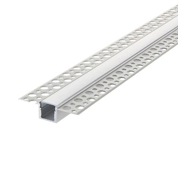 Straight plaster-in aluminium LED profile 60.3x15mm with opal cover and perforated wings