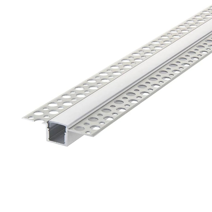 Straight plaster-in aluminium LED profile 60.3x15mm with opal cover and perforated wings