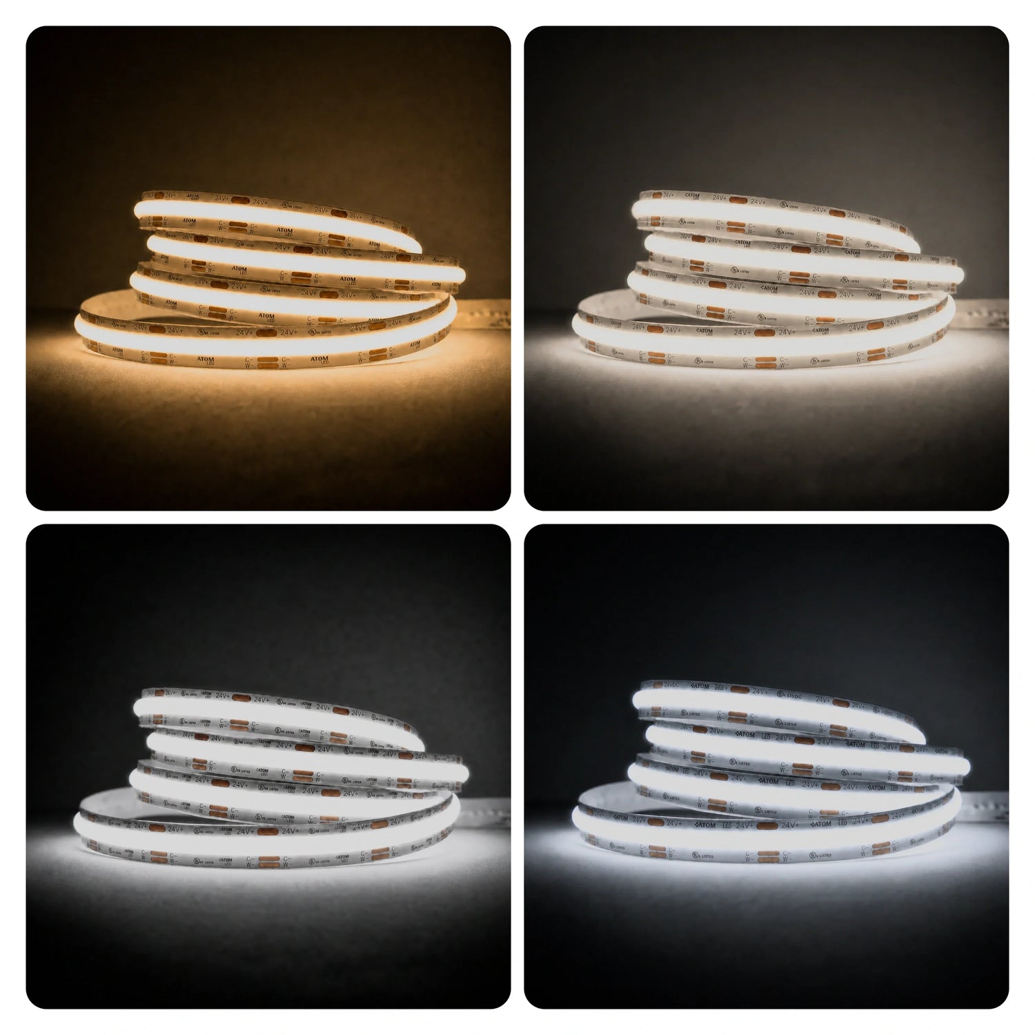 CCT tunable white COB LED strip colour temperature range 2700K to 6500K