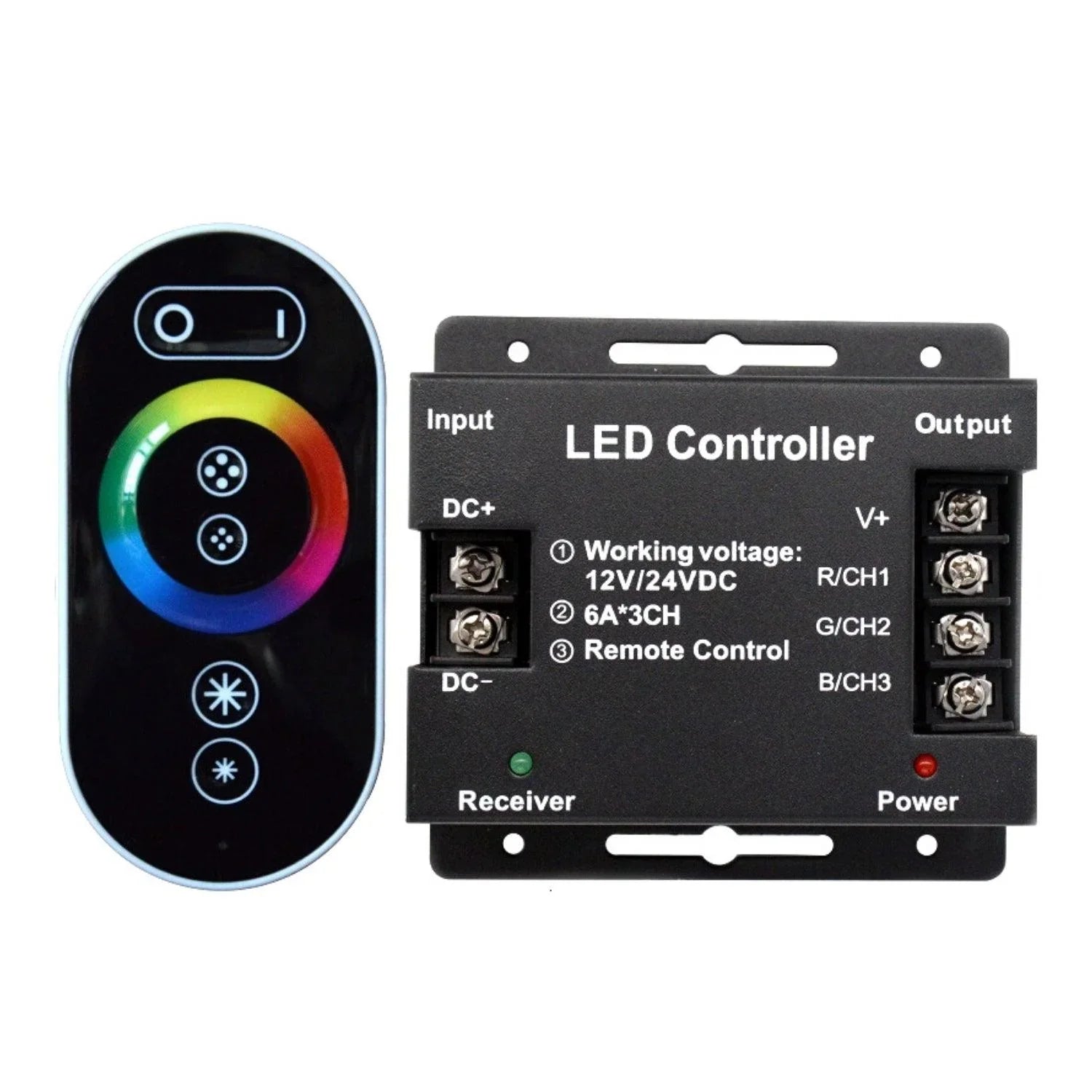 12V/24V RGB LED Strip Controller with Touch Remote 18A 3 Channel RGB LED Controller with RF Remote Control - ATOM LED