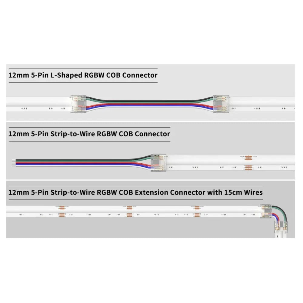 12mm 5-Pin Connectors Kit for RGBW COB LED Strip Light