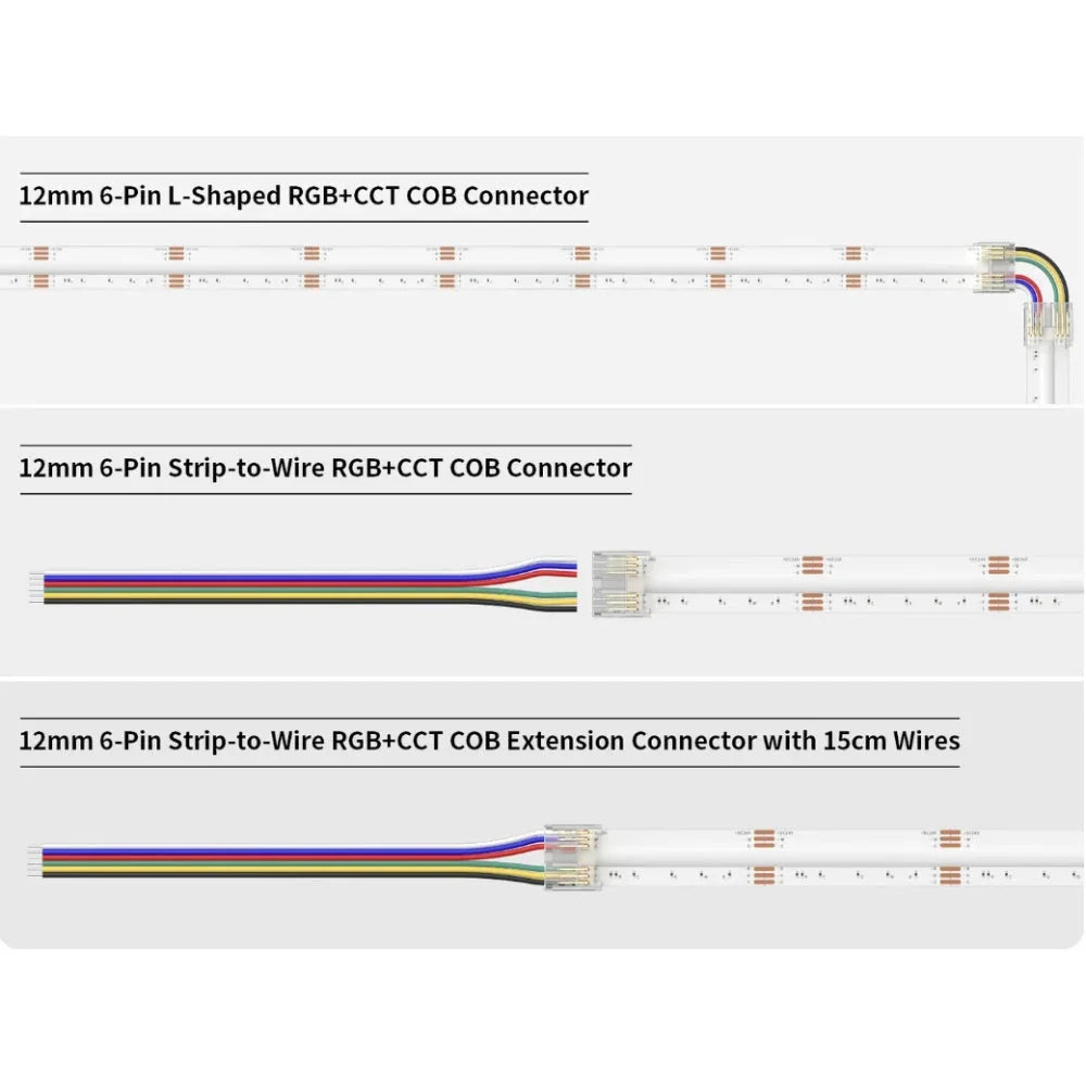 12mm 6-Pin Connectors Kit for RGB CCT COB LED Strip Light