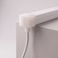 Bottom cable-entry cap for 15x15mm LED neon flex, soft opal silicone, fitted illustration