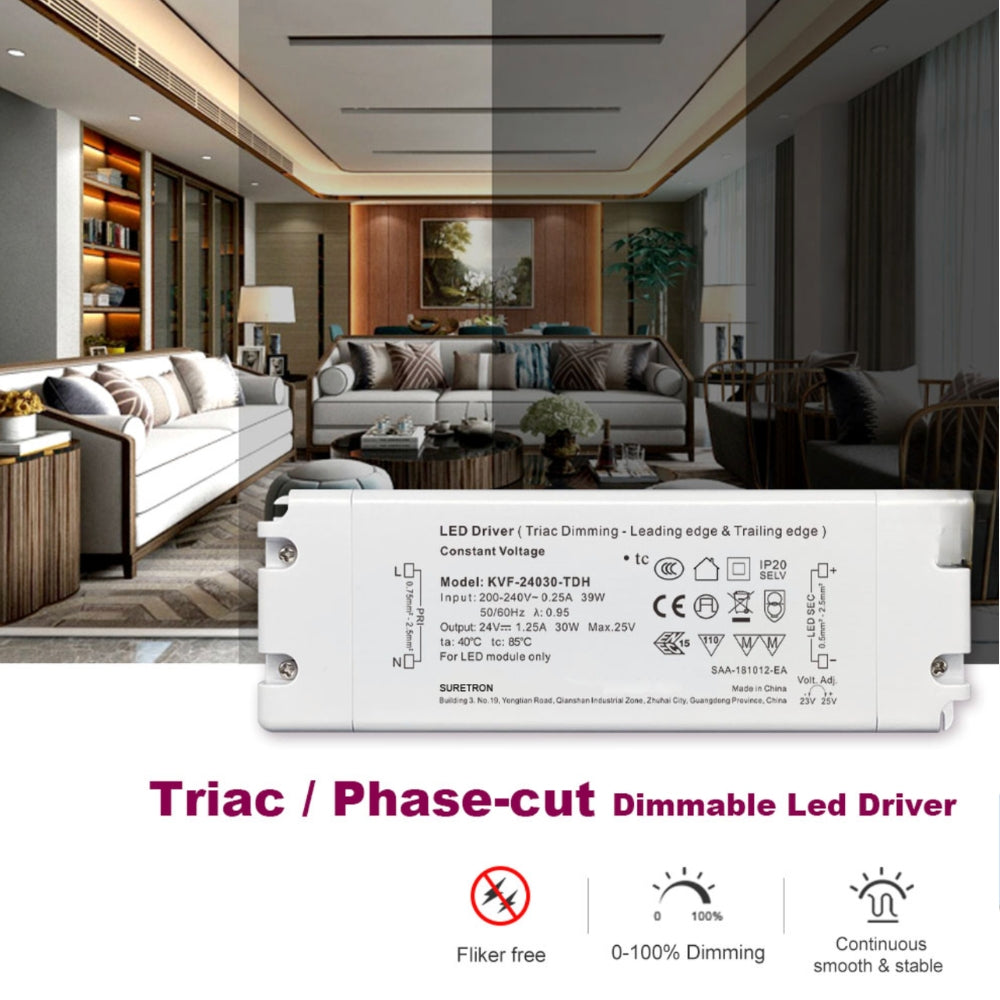 48V IP20 Triac Dimmable Power Supply Driver Constant Voltage 30W