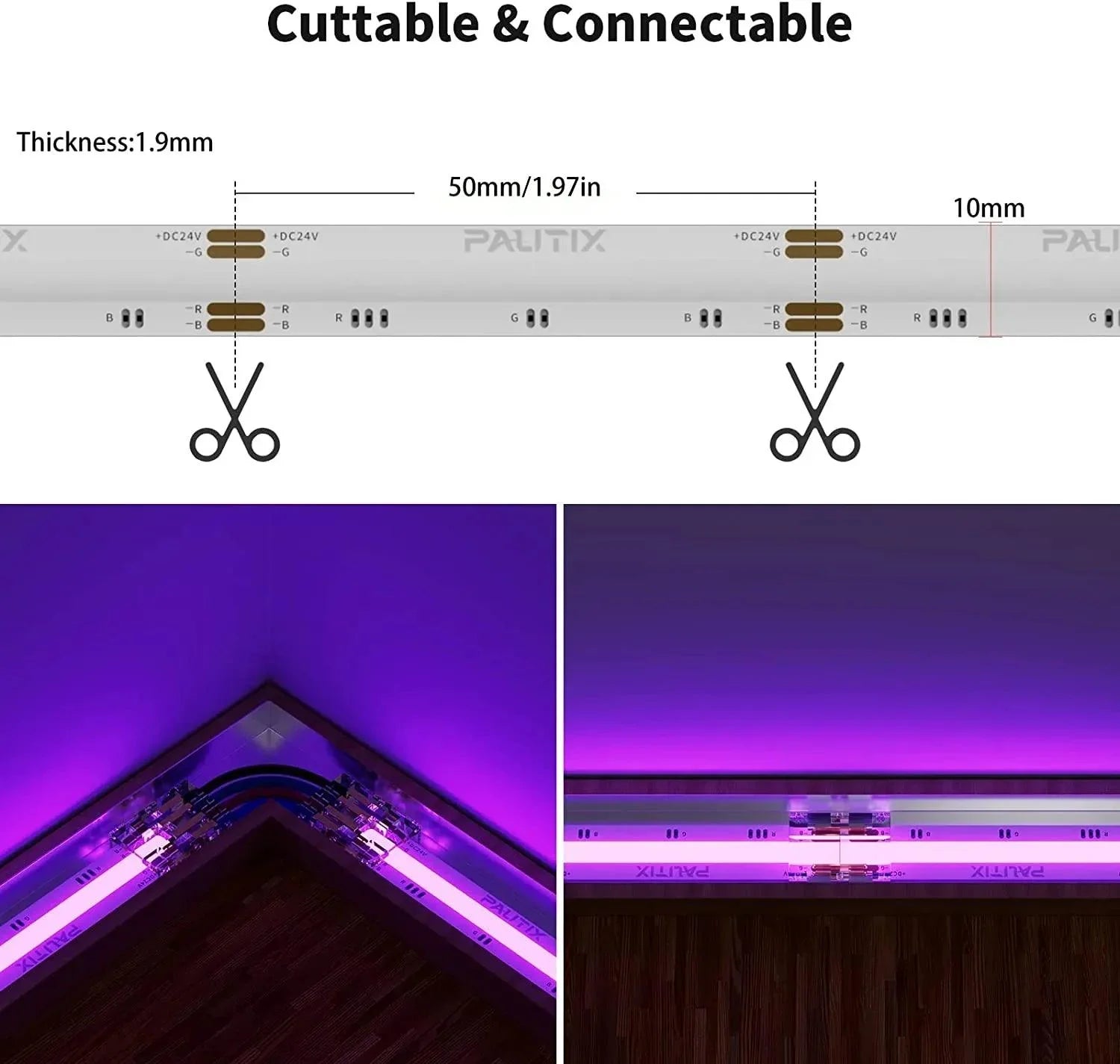 COB RGB LED Strip 24V IP20 Waterproof 840 LEDs/m 10 Metre Strip - ATOM LED
