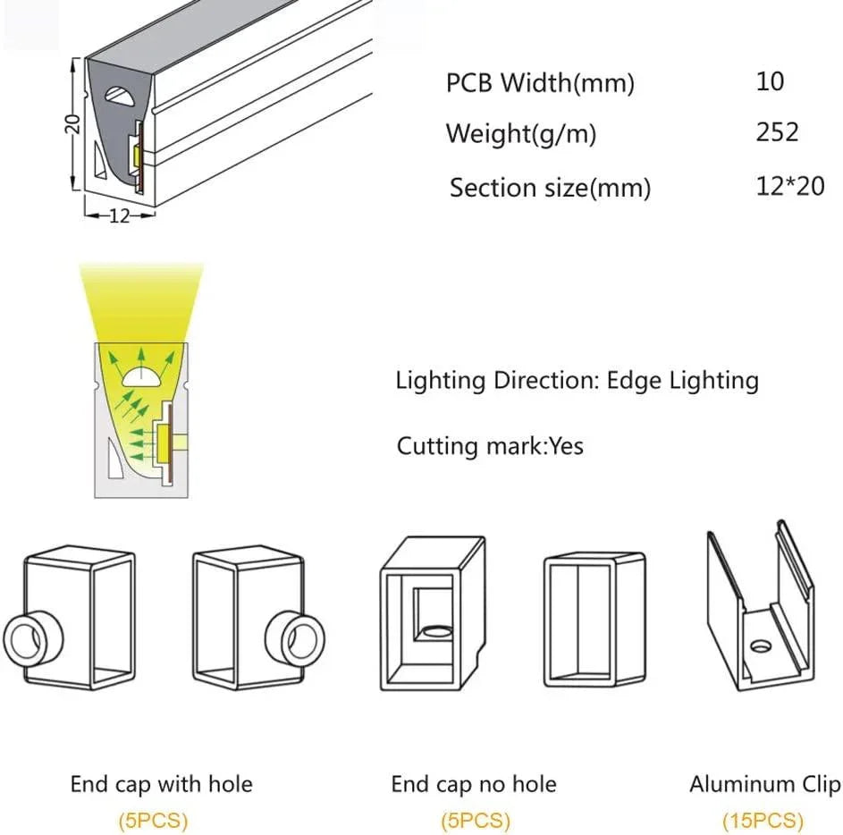 Silicone LED Neon Flex Diffuser Body for LED Strip 12x20mm - ATOM LED