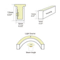 6x12mm IP67 neon flex: 6mm body width, 12mm height, housing cross-section, light source and 120 degree beam angle
