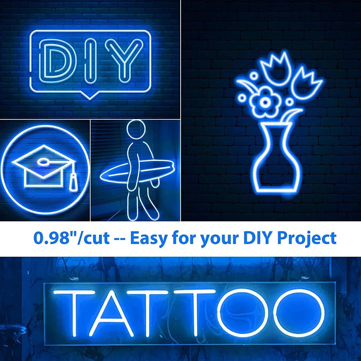 Mini Blue LED Neon Flex DC 12V 6x12mm 120LED/m IP65 Waterproof 1cm Cut - ATOM LED
