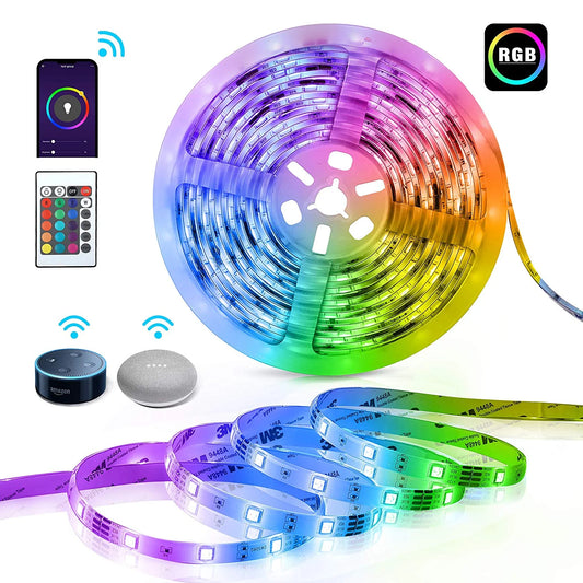 RGB LED Strip 5050 12V WiFi Control RGB LED Strip IP67 Waterproof 300LEDs 5m Full Kit Compatible with Alexa and Google Home