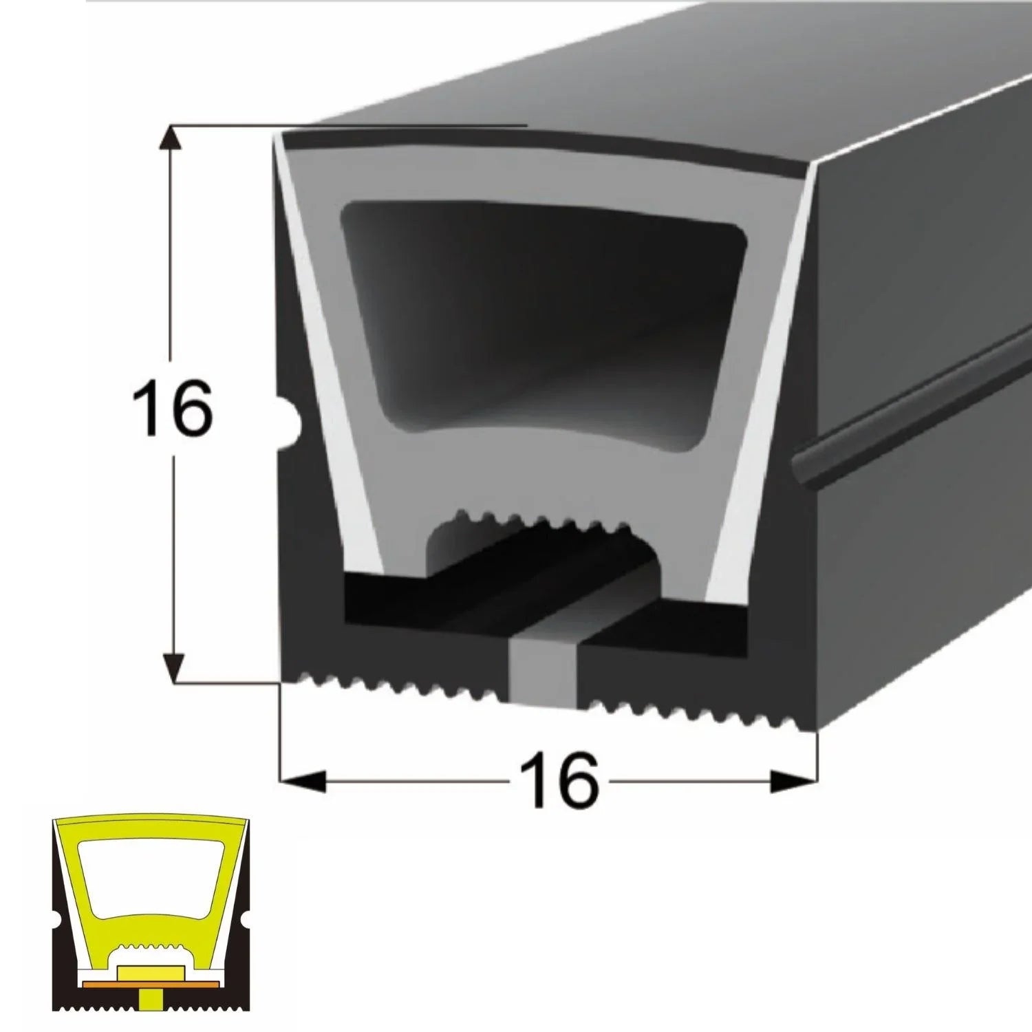 Black Silicone LED Neon Flex Tube Diffuser Body for LED Strip Light 16x16mm - ATOM LED