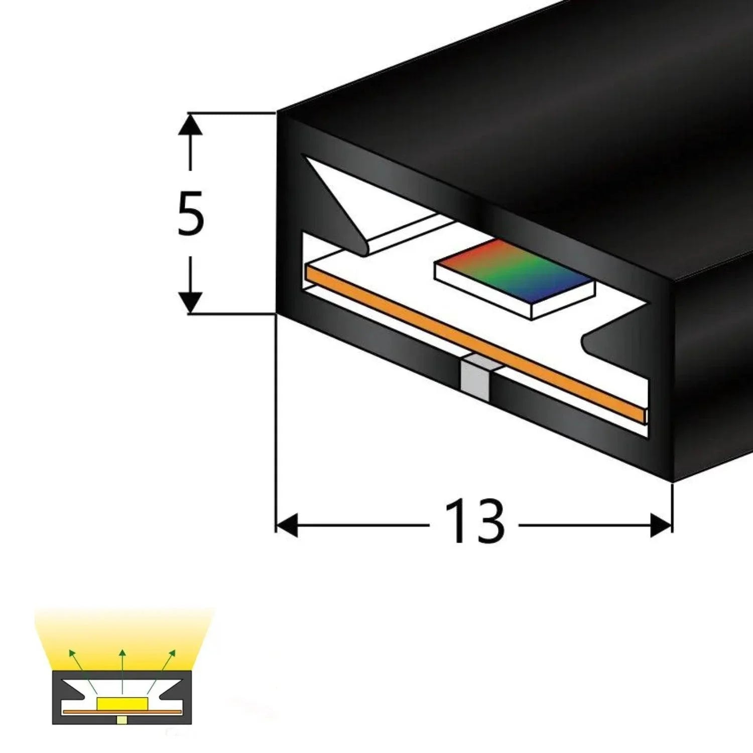 Black Silicone LED Neon Flex Tube Diffuser Body for LED Strip Light 5x13mm - ATOM LED