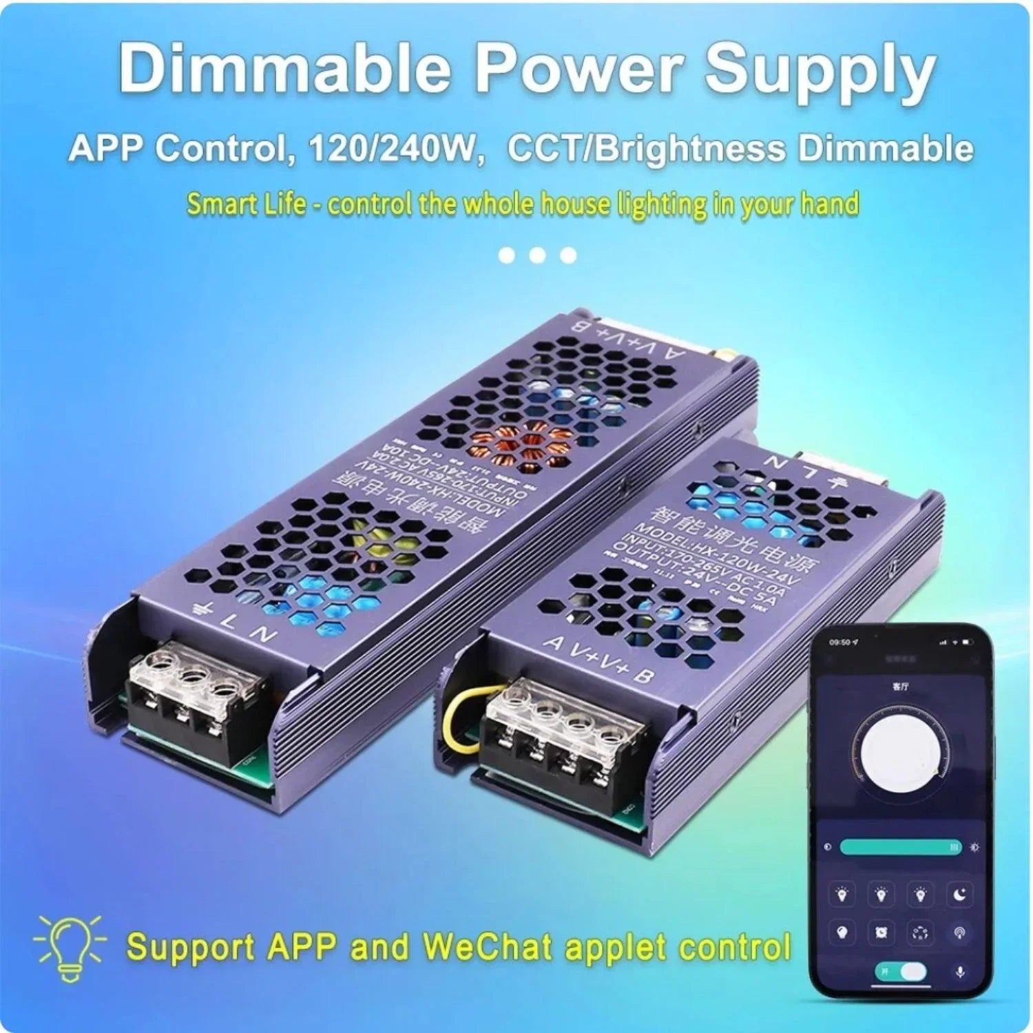 CCT LED Strip Dimmable Power Supply 24V Transformer with Dimmer 120W 450W LED Driver Bluetooth APP Control WW+CW - ATOM LED