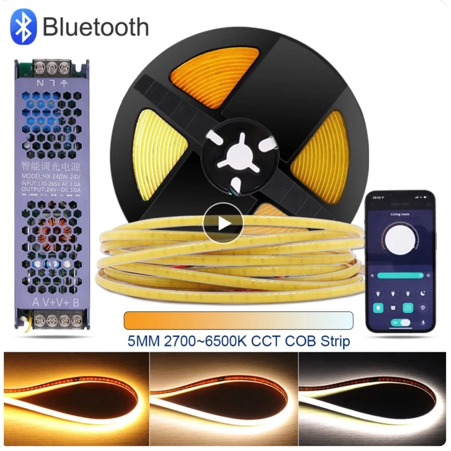 CCT LED Strip Dimmable Power Supply 24V Transformer with Dimmer 120W 450W LED Driver Bluetooth APP Control WW+CW - ATOM LED