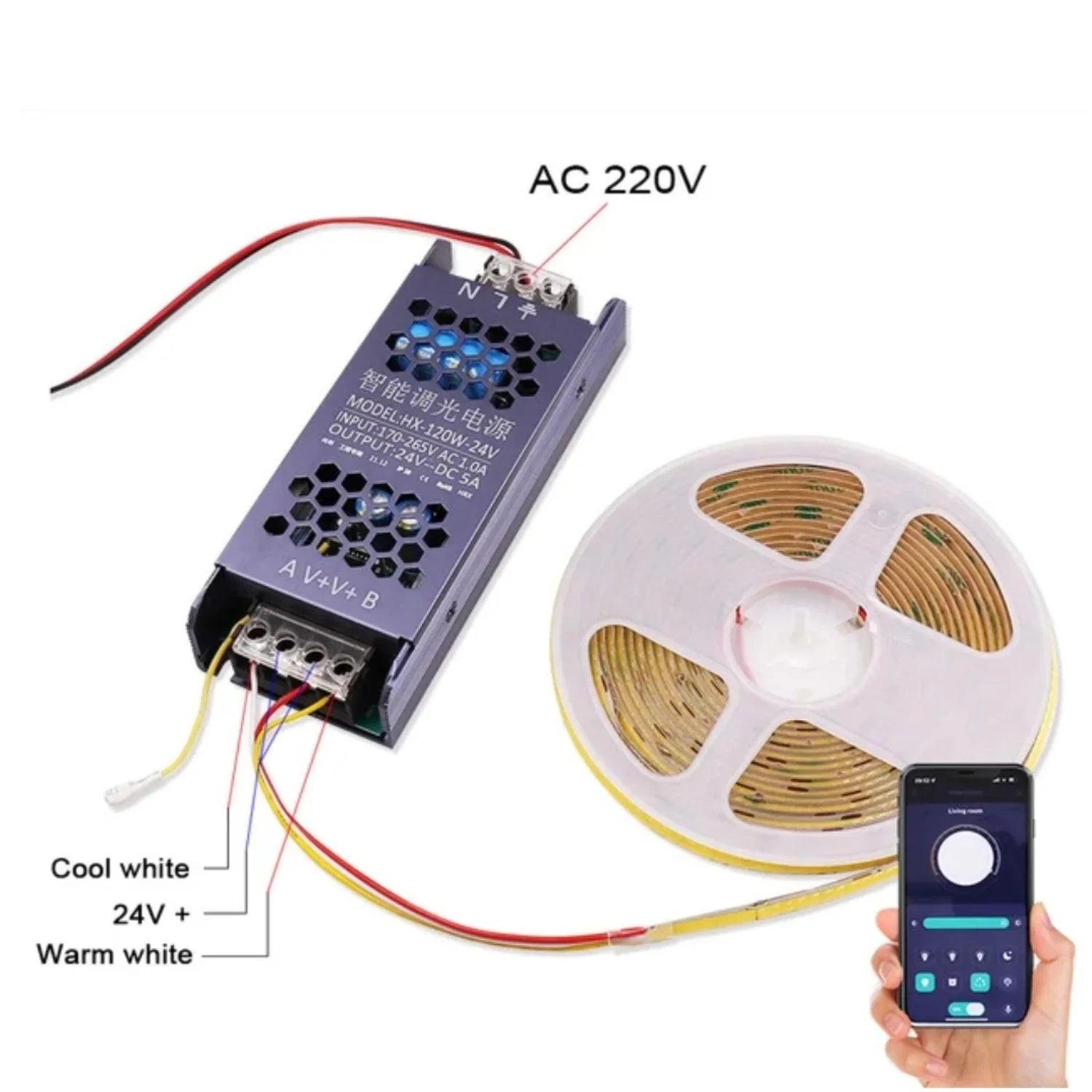 CCT LED Strip Dimmable Power Supply 24V Transformer with Dimmer 120W 450W LED Driver Bluetooth APP Control WW+CW - ATOM LED