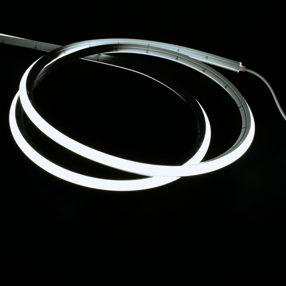 Cool White 6000K 10x10mm dual bend neon flex close-up — IP67 silicone body