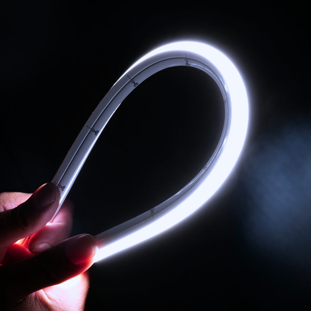 Cool White 6000K 10x10mm dual bend neon flex cut point detail — 4.17cm interval