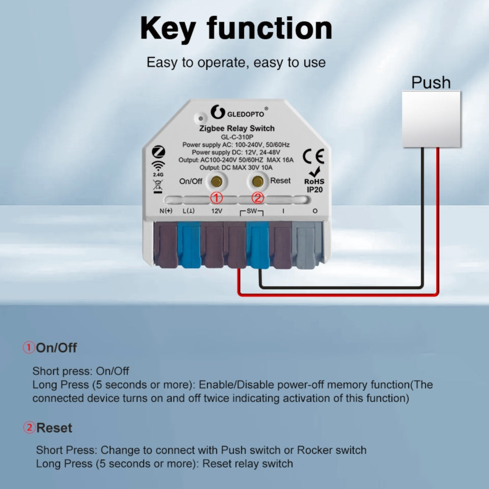 GLEDOPTO Zigbee Relay Switch AC Switch Dimmer Control Box 12V-48VDC or AC 230V GL-C-310P