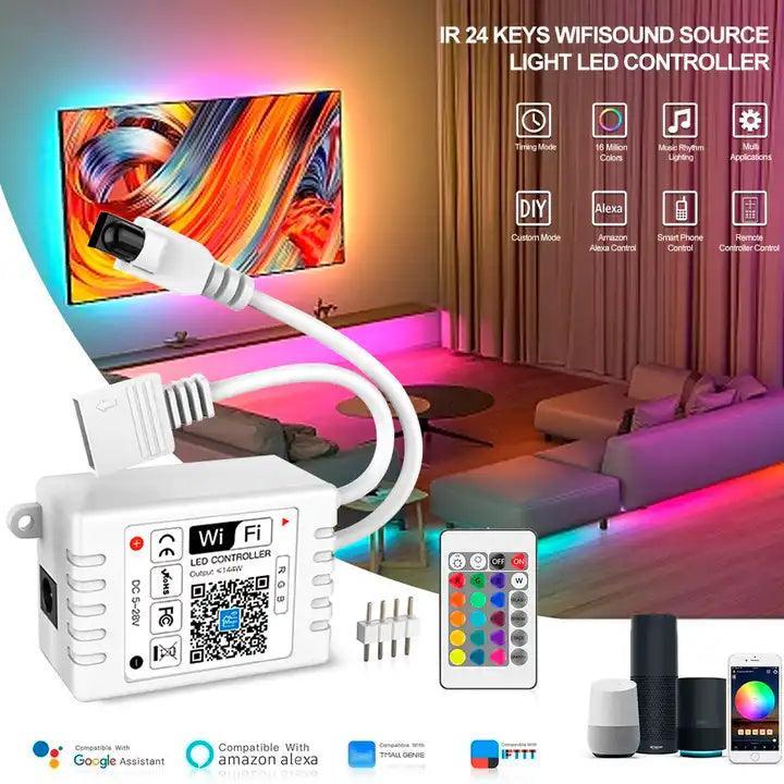 RGB LED Strip with WiFi Controller DC 24V 10m One Length 5050 IP65 Waterproof 60LED/m Full Kit - ATOM LED