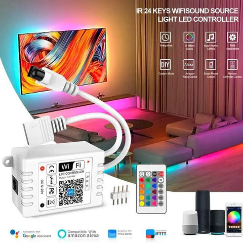 RGB LED Strip with WiFi Controller DC 24V 10m One Length 5050 IP65 Wat ...