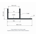 15x15mm LED Neon Flex tile-in profile dimensions: 39.2mm overall width, 16.7mm height and 15mm retention clearance