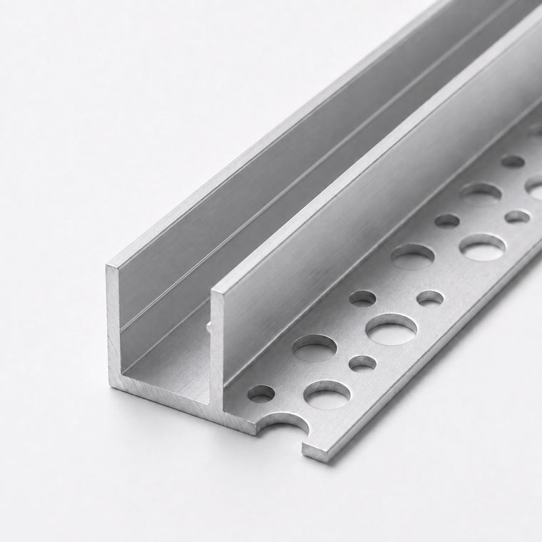 Illustration of the straight 15x15mm LED Neon Flex tile-in aluminium profile with a wider open channel