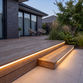 Illustration of 15x15mm LED neon flex illuminating outdoor timber decking with a warm yellow 2700K glow.