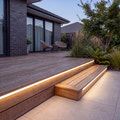 Illustration of 15x15mm LED neon flex illuminating outdoor timber decking with a warm white 3000K glow.