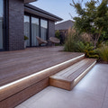 Illustration of 15x15mm LED neon flex illuminating outdoor timber decking with a cool white 6000K glow.