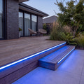Illustration of 15x15mm LED neon flex illuminating outdoor timber decking with a blue glow.