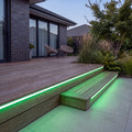 Illustration of 15x15mm LED neon flex illuminating outdoor timber decking with a green glow.