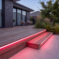 Illustration of 15x15mm LED neon flex illuminating outdoor timber decking with a pink glow.