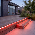 Illustration of 15x15mm LED neon flex illuminating outdoor timber decking with a red glow.
