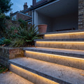 2700K 15x15mm Top Bend LED neon flex in an outdoor recessed garden step lighting illustration.