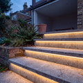 3000K 15x15mm Top Bend LED neon flex in an outdoor recessed garden step lighting illustration.