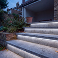 6000K 15x15mm Top Bend LED neon flex in an outdoor recessed garden step lighting illustration.