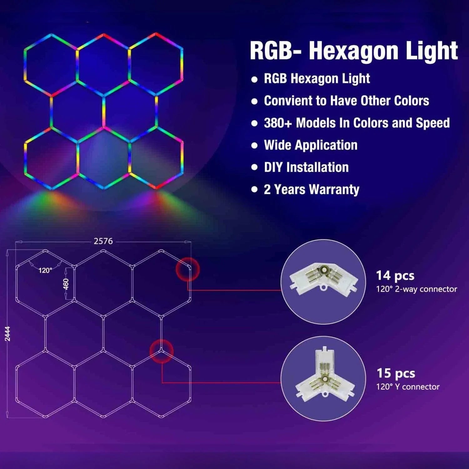 RGB Hexagrid LED Hexagon Ultrabright LED Multicolour Hex Lights - Eight Hex Grid - ATOM LED