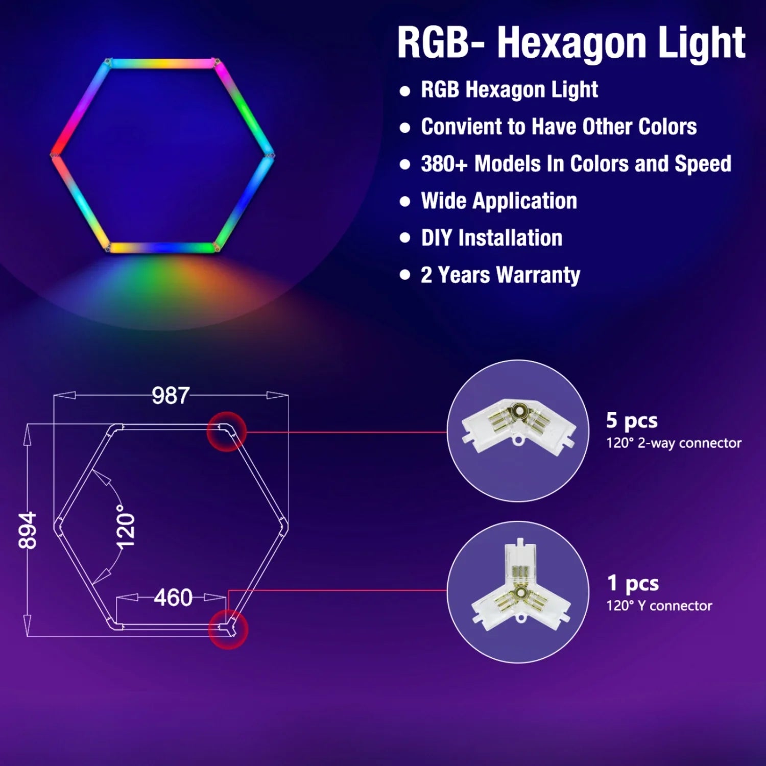 RGB Hexagrid LED Hexagon Ultrabright LED Multicolour Hex Lights - Three Hex Grid - ATOM LED