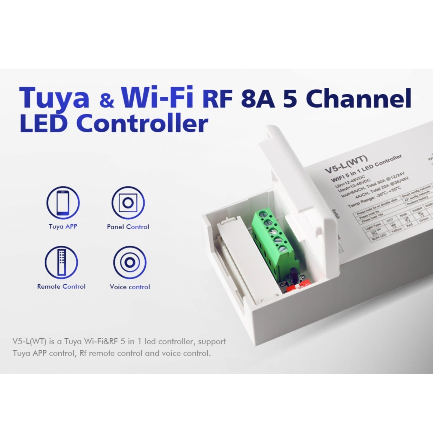 Skydance 12-48VDC 5CH*6A WiFi & RF 5 in 1 LED Controller V5-L(WT) with R8 Remote - ATOM LED