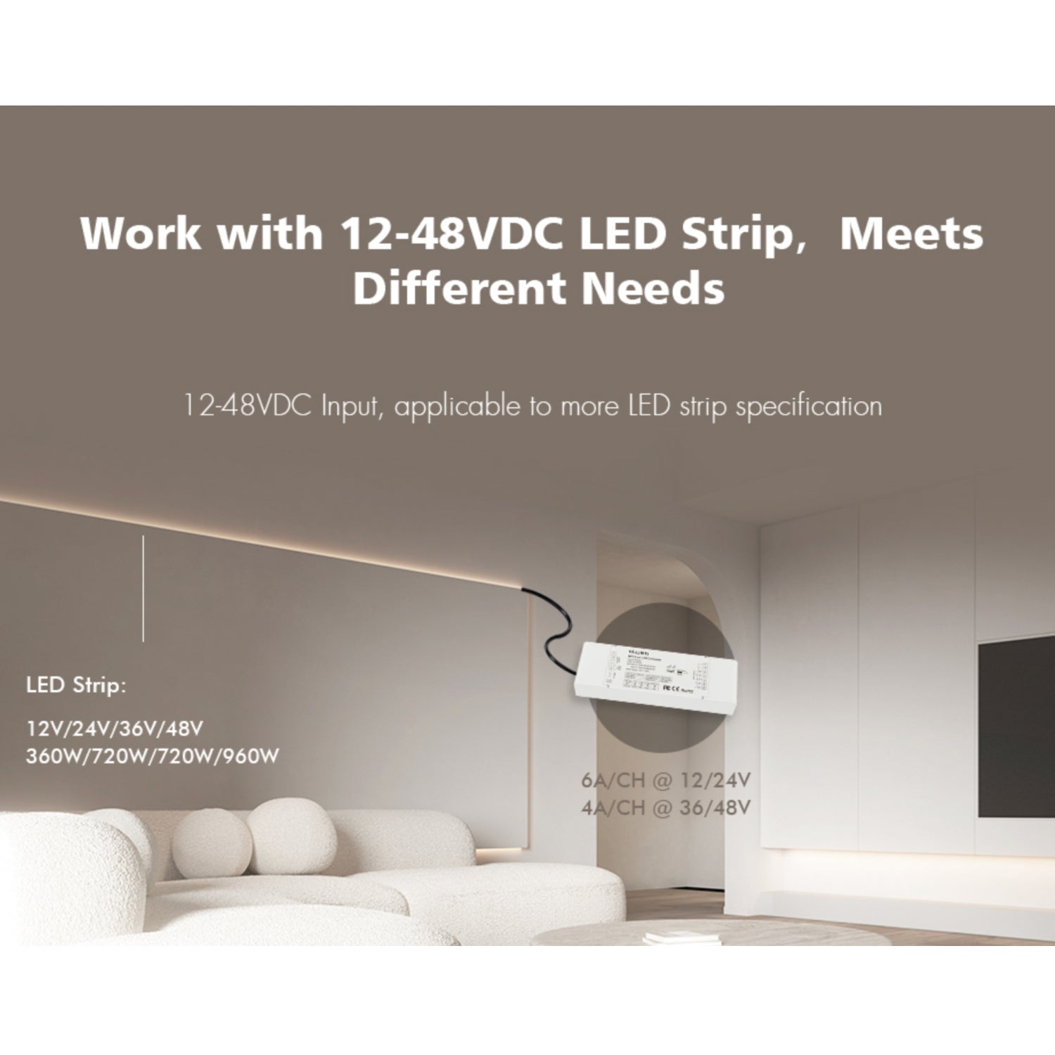 Skydance 12-48VDC 5CH*6A WiFi & RF 5 in 1 LED Controller V5-L(WT) with R8 Remote - ATOM LED