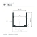 10 × 10 mm aluminium Neon Flex profile cross-section and measurements from datasheet