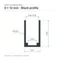 6 × 12 mm aluminium Neon Flex profile cross-section and measurements from datasheet (black)