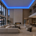 Illustrative ATOM LED blue 8×16mm neon flex installed in large-room ceiling coving