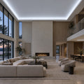 Illustrative ATOM LED cool white 8×16mm neon flex installed in large-room ceiling coving